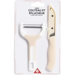 Gifi Set couteau et éplucheur inox et plastique - 3 modèles Clearance