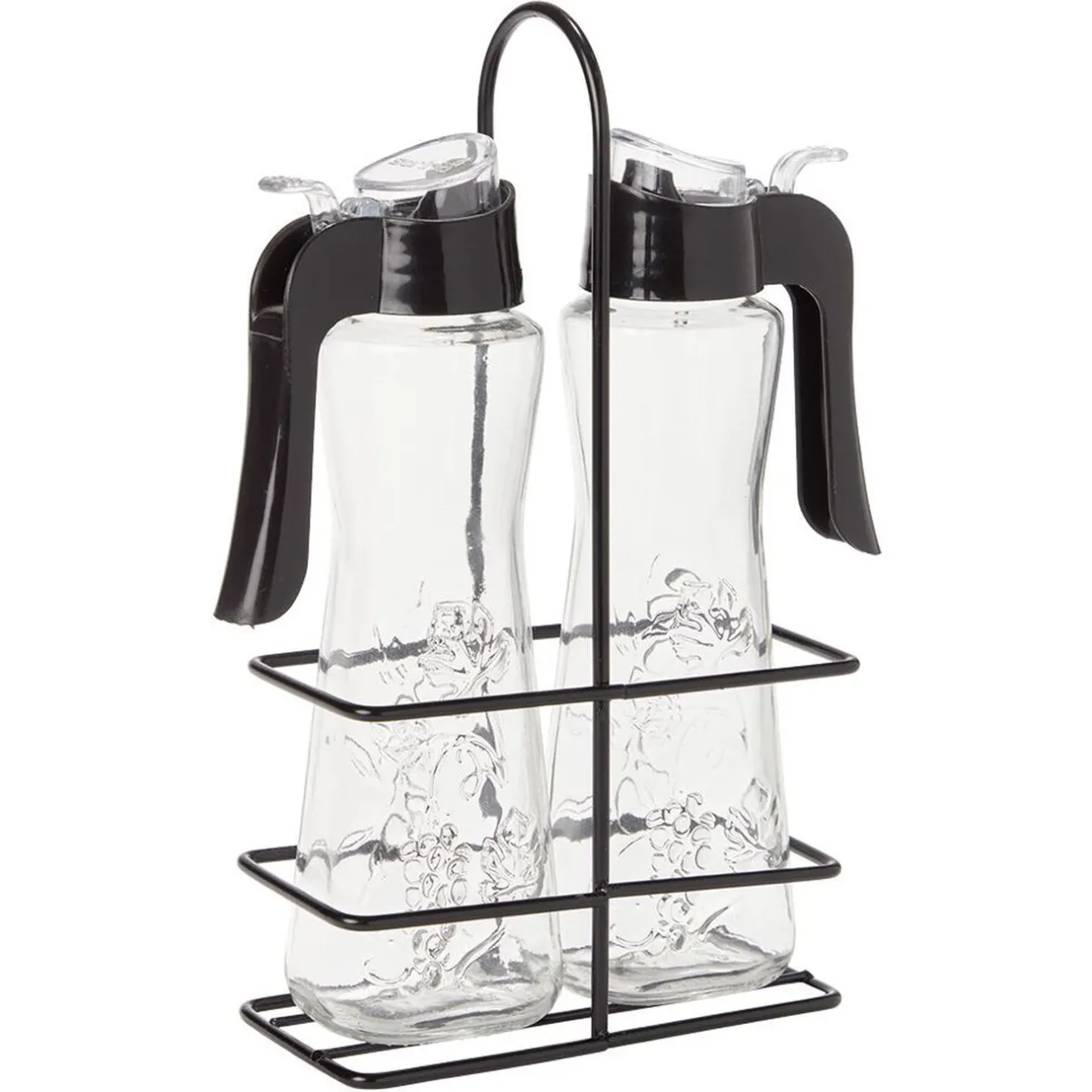 Gifi Set huile et vinaigre en verre relief fleur Ø5xH20cm