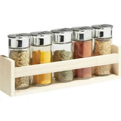 Gifi Support à épices en bois avec pot en verre x5