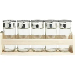 Gifi Support à épices en bois avec pot en verre x5