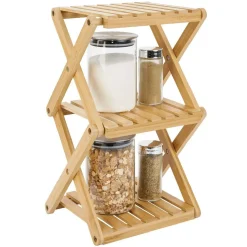 Gifi Étagère 3 niveaux pliable bambou naturel 22,1xH35,5x18,3cm
