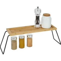 Gifi Étagère de rangement en bambou et pieds en métal noir 36x12xH15cm Sale