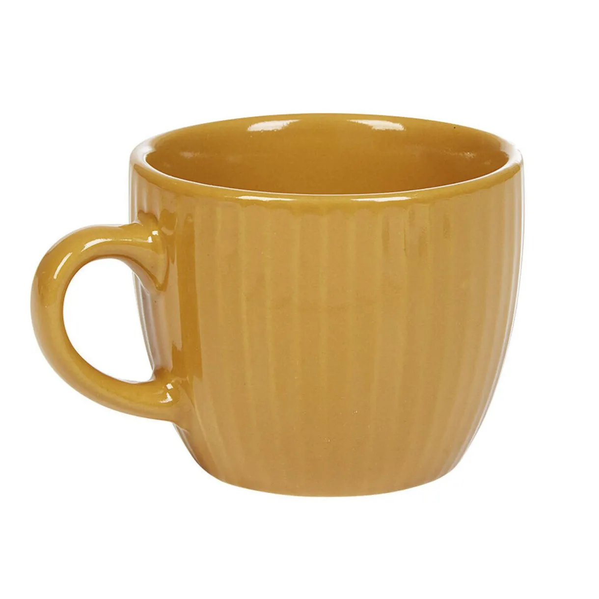 Gifi Tasse à expresso faïence jaune moutarde et rainures verticales relief