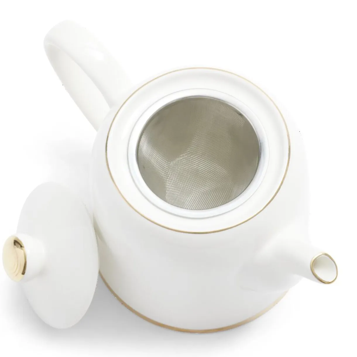 Gifi Théière 1L faïence blanc et doré Ø12xH15xm New