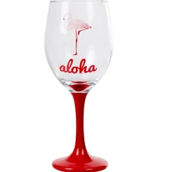 Gifi Verre à pied style tropical motif aloha flamant rose Best