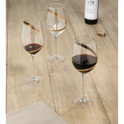 Gifi Verre à vin transparent motif ruban doré x3