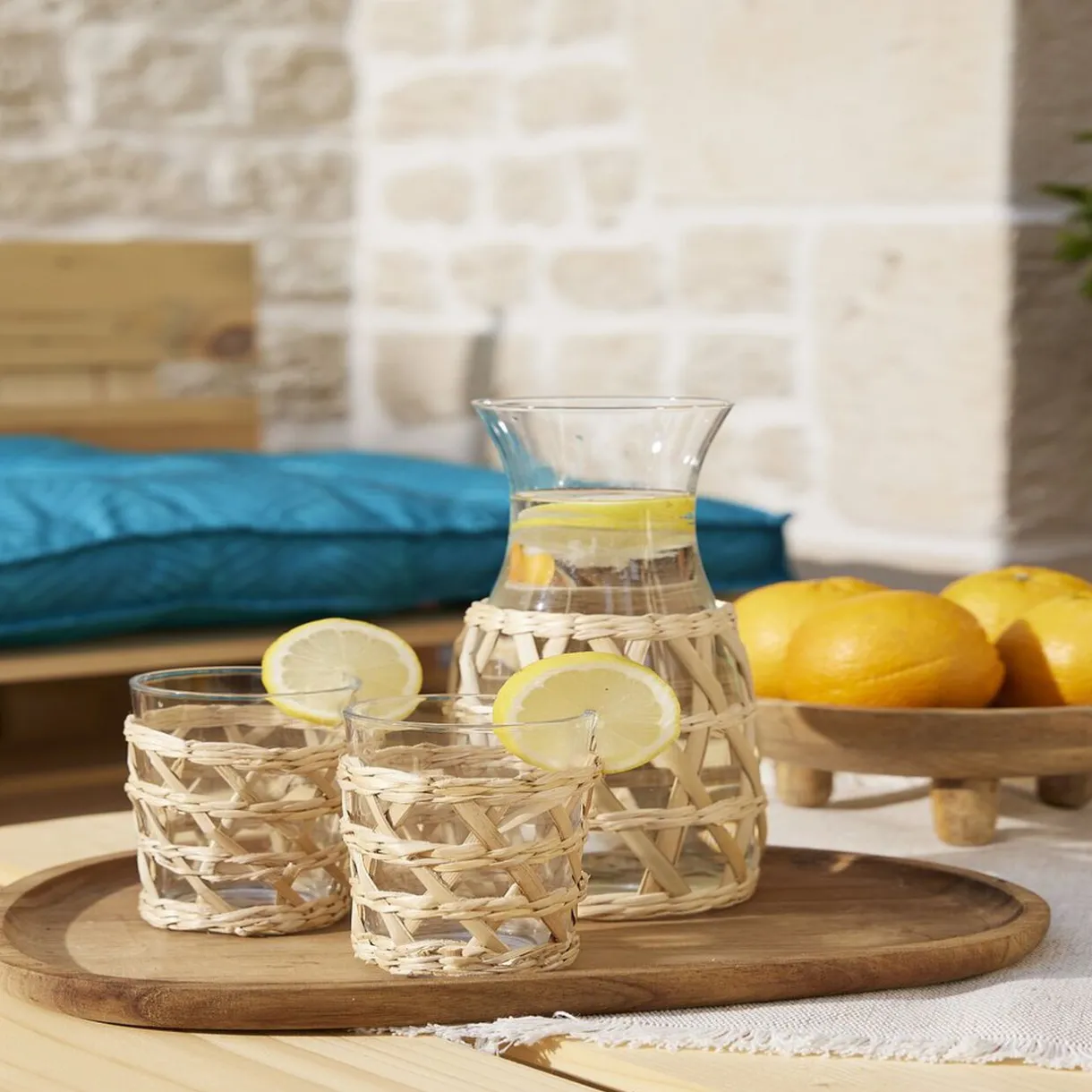 Gifi Verre haut transparent avec raphia Ø8xH12,5cm Sale